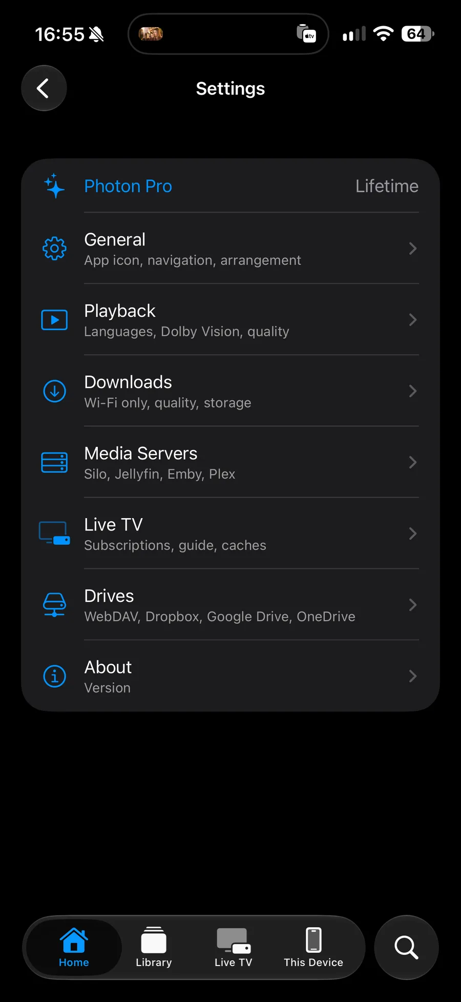 Settings on iPhone, where a Downloads page sits between Playback and About.